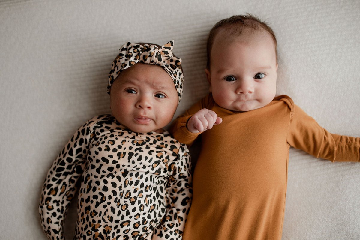 Three Little Tots Leopard Knotted Newborn Baby Gown - 