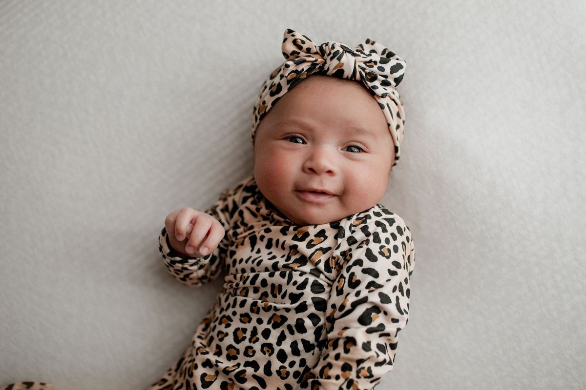 Three Little Tots Leopard Knotted Newborn Baby Gown - 