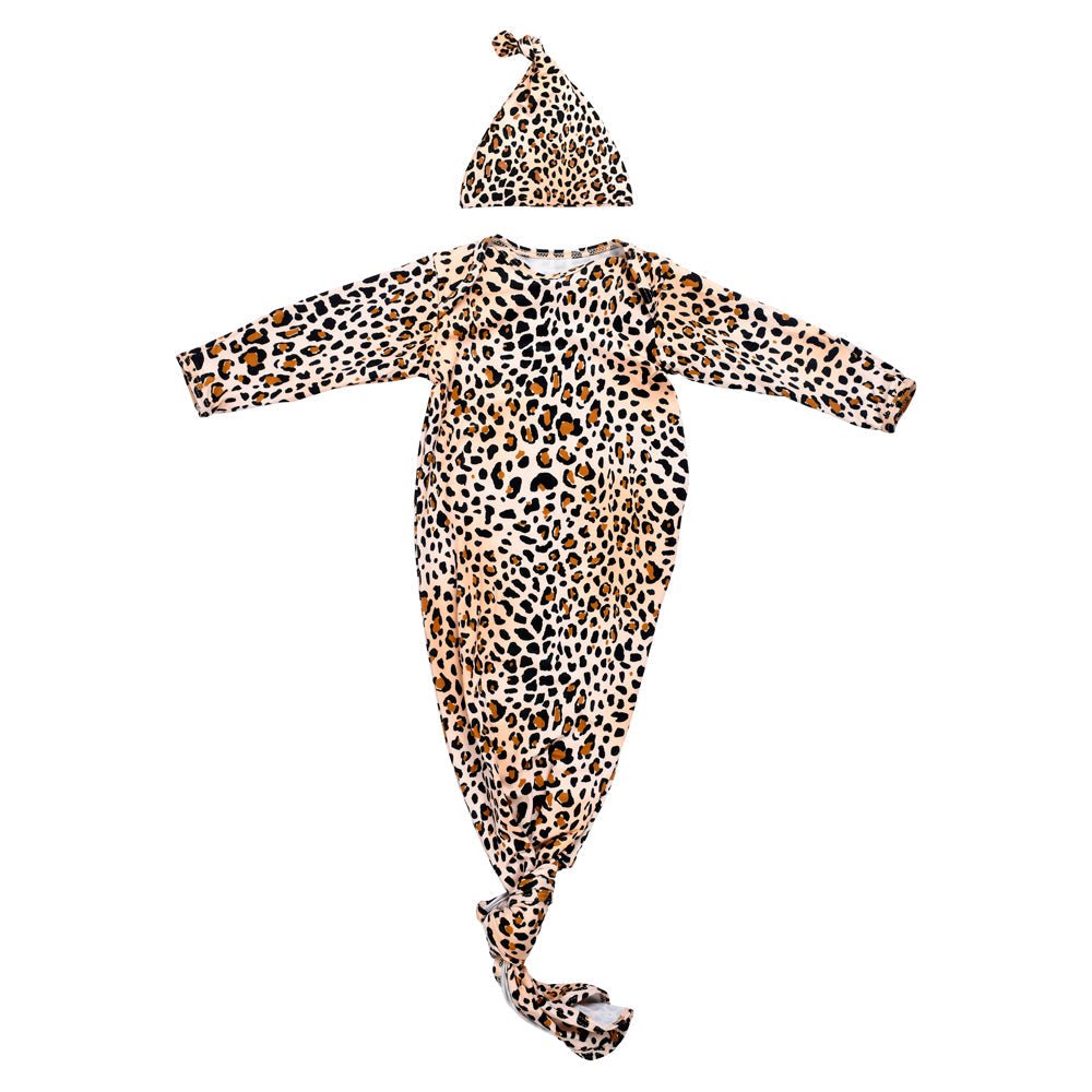 Three Little Tots Leopard Knotted Newborn Baby Gown - 