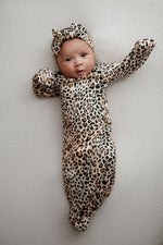 Three Little Tots Leopard Knotted Newborn Baby Gown - 
