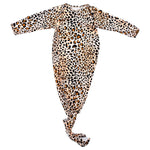 Three Little Tots Leopard Knotted Newborn Baby Gown - 