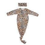 Three Little Tots Leopard Knotted Newborn Baby Gown - 