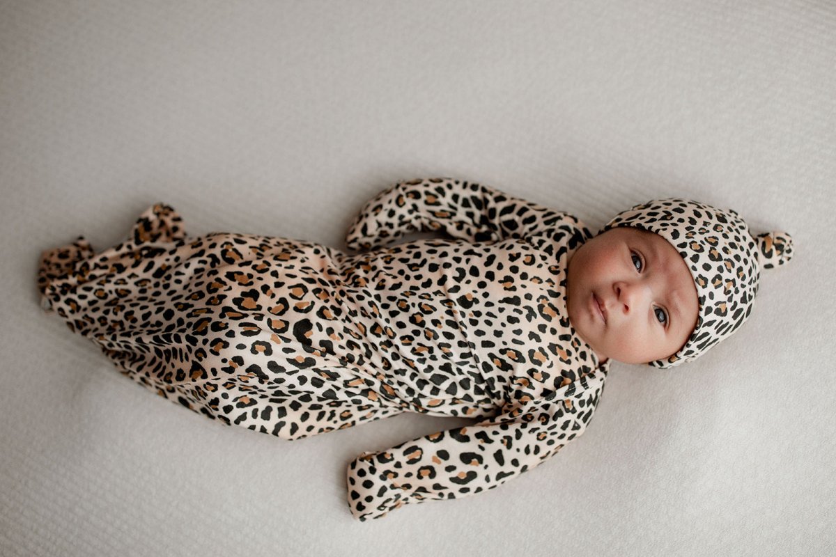 Three Little Tots Leopard Knotted Newborn Baby Gown - 