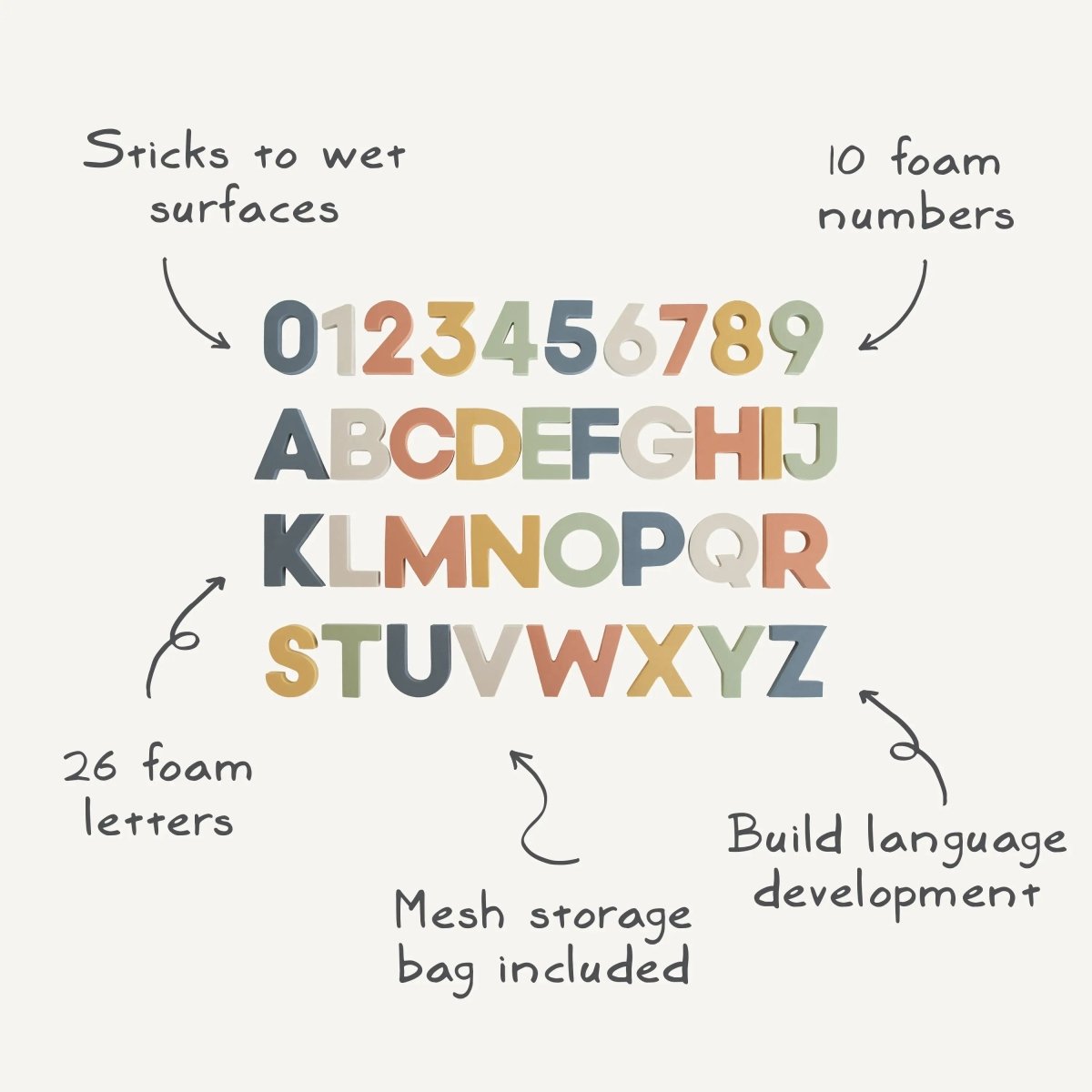 Mushie Letters and Numbers Bath Play Set Educational Foam Toys for Bathtime Fun - Everetts Place Boutique - 