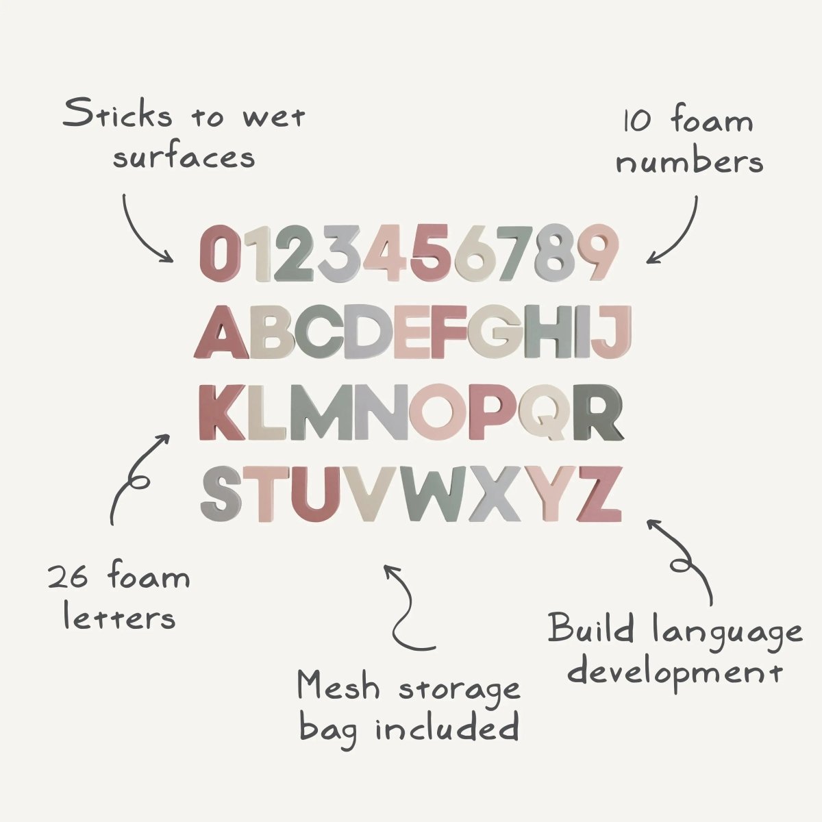 Mushie Letters and Numbers Bath Play Set Educational Foam Toys for Bathtime Fun - Everetts Place Boutique - 