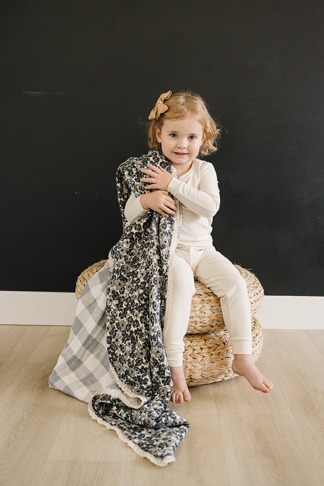 Mebie Baby Liberty Floral + Coastal Plaid Lace Muslin Quilt - 