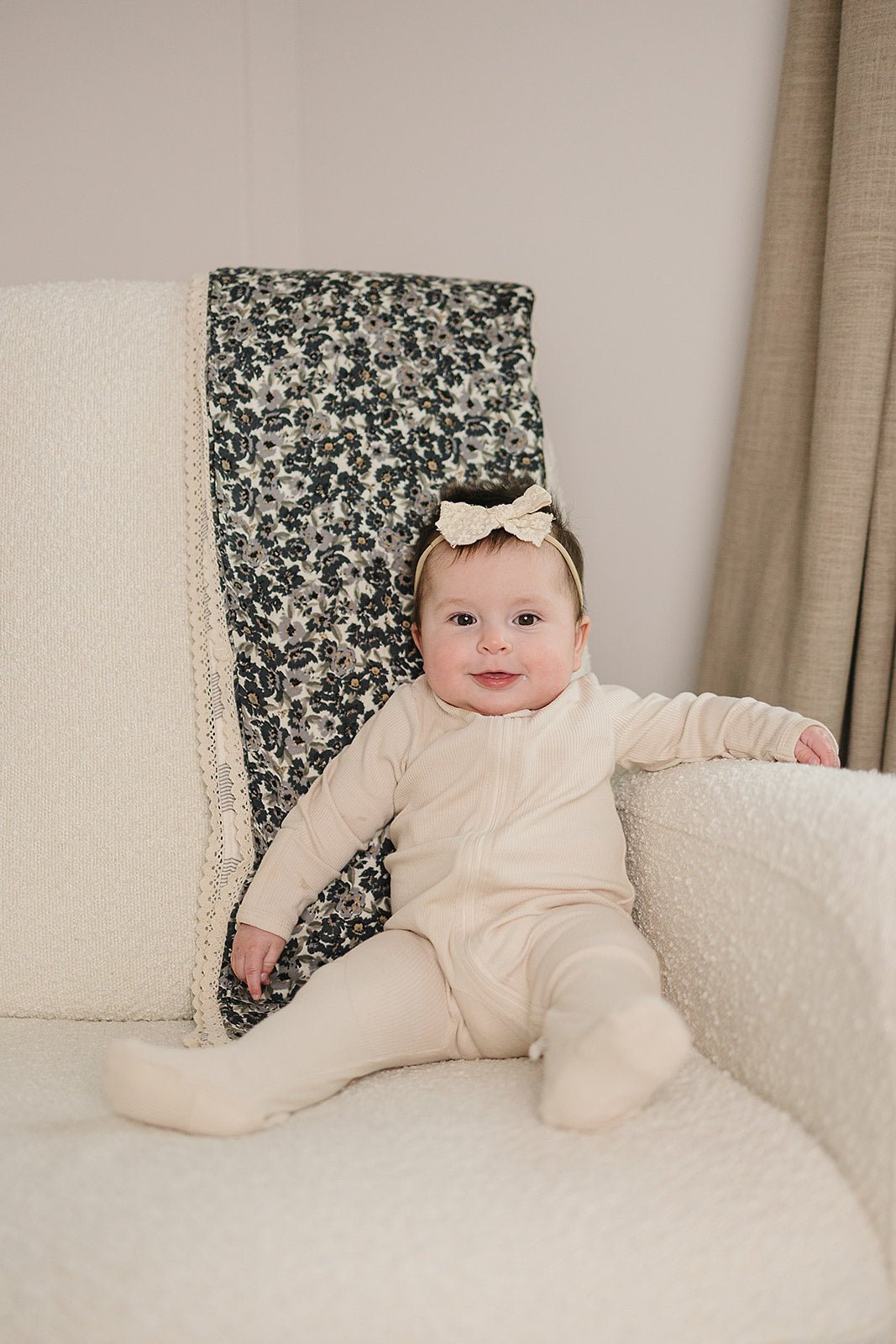 Mebie Baby Liberty Floral + Coastal Plaid Lace Muslin Quilt - 