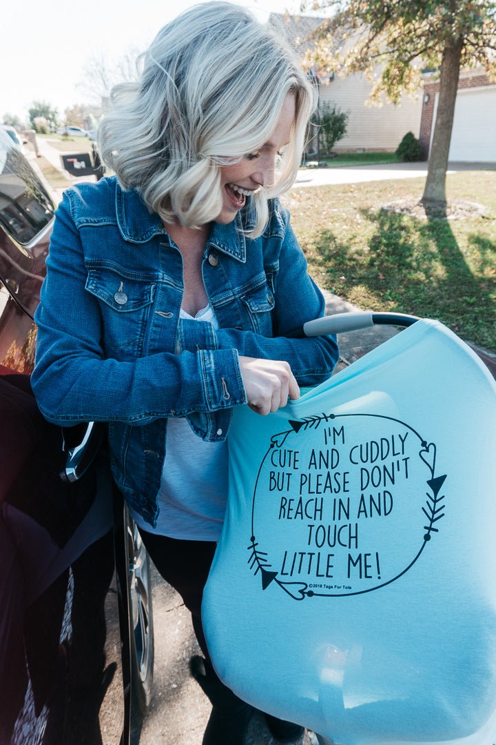 Three Little Tots Light Blue Car Seat 5 in 1 Cover – I'm Cute & Cuddly But Please Don't Touch Little Me - 