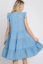 PinkBlush Light Blue Chambray Tiered Button Accent Dress - 