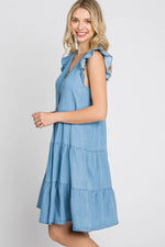 PinkBlush Light Blue Chambray Tiered Button Accent Dress - 