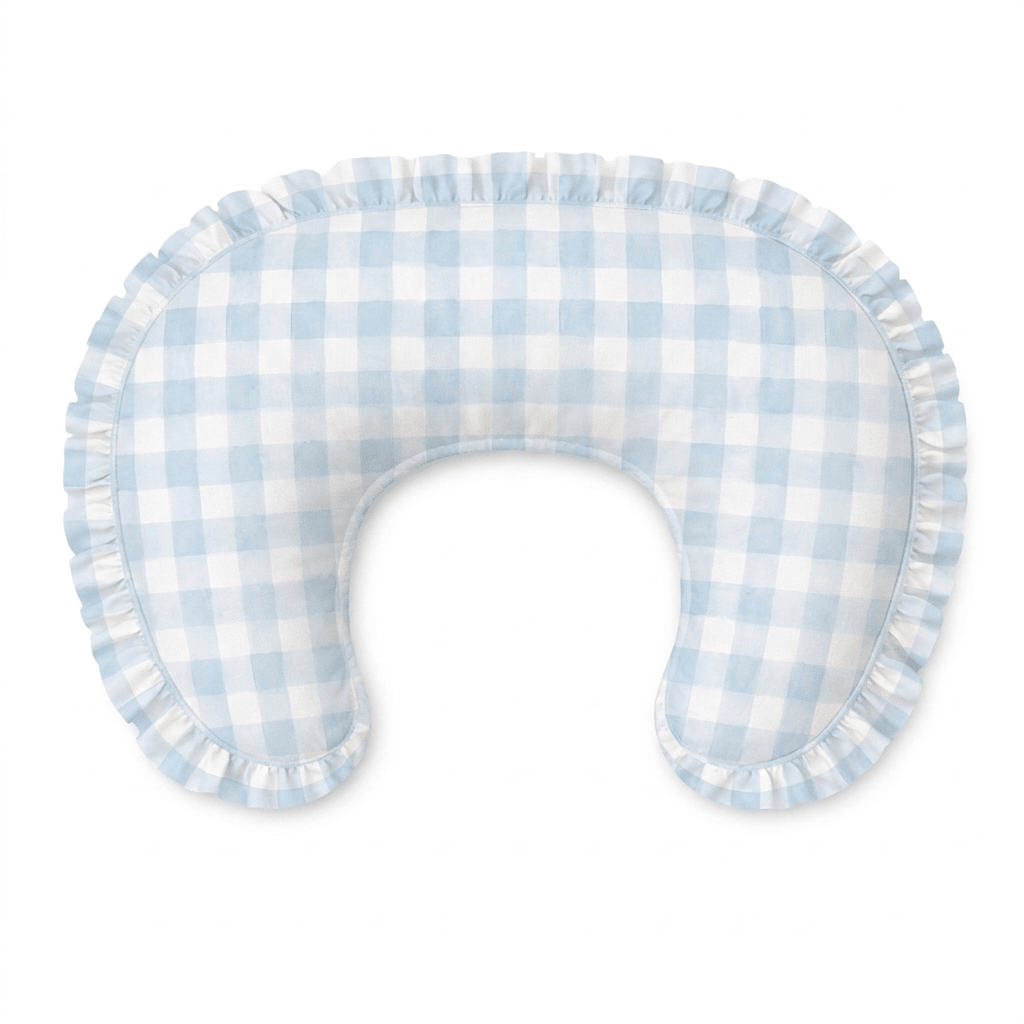 Little Mae & Co Light Blue Checkered Ruffle Nursing Pillow CoverEveretts Place