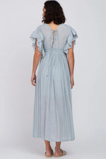 PinkBlush Light Blue Deep V - Neck Button Down Maxi Dress - 