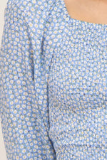 PinkBlush Light Blue Ditsy Floral Smocked Long Sleeve Mini Dress - 