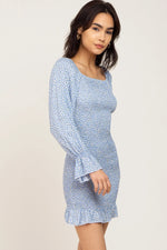PinkBlush Light Blue Ditsy Floral Smocked Long Sleeve Mini Dress - 