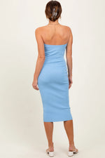 PinkBlush Light Blue Fitted Tube Knit Midi Dress - 