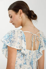 PinkBlush Light Blue Floral Flutter Sleeve Tiered Maxi Dress - 
