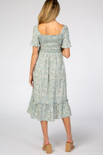 PinkBlush Light Blue Floral Ruffle Maternity Midi Dress - 