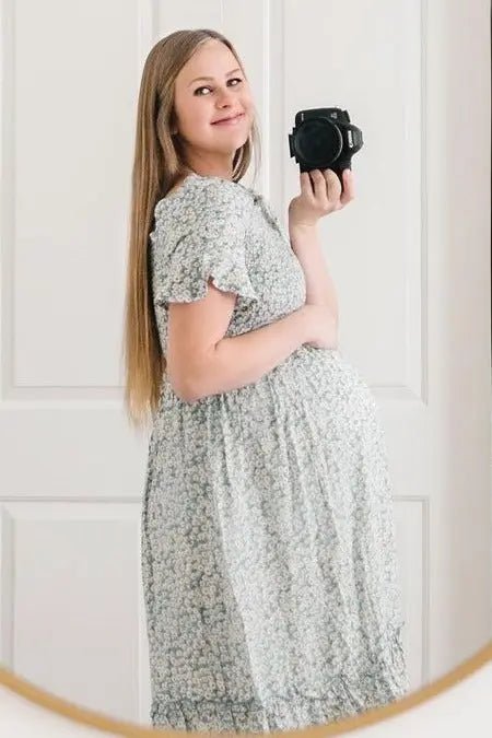PinkBlush Light Blue Floral Ruffle Maternity Midi Dress - 