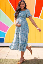PinkBlush Light Blue Floral Ruffle Maternity Midi Dress - 