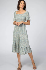 PinkBlush Light Blue Floral Ruffle Maternity Midi Dress - 