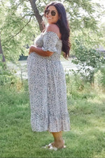 PinkBlush Light Blue Floral Ruffle Maternity Midi Dress - 