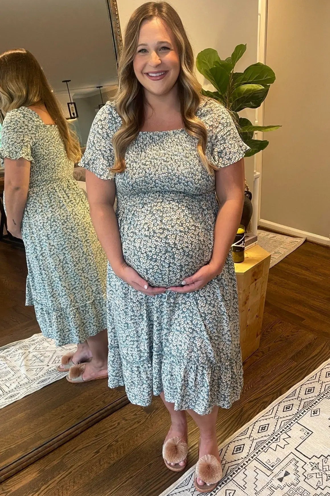PinkBlush Light Blue Floral Ruffle Maternity Midi Dress - 