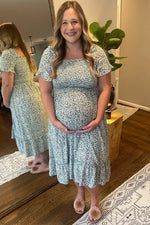 PinkBlush Light Blue Floral Ruffle Maternity Midi Dress - 