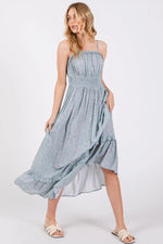 PinkBlush Light Blue Floral Ruffle Square Neck Smocked Waist Maxi Dress - 