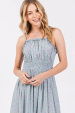 PinkBlush Light Blue Floral Ruffle Square Neck Smocked Waist Maxi Dress - 