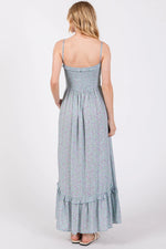 PinkBlush Light Blue Floral Ruffle Square Neck Smocked Waist Maxi Dress - 