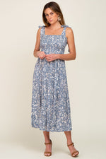 PinkBlush Light Blue Floral Smocked Shoulder Tie Maternity Midi DressEveretts Place
