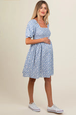 PinkBlush Light Blue Floral Smocked Tie Back Maternity Dress - 