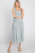 PinkBlush Light Blue Floral Smocked Tie Strap Maternity Midi Dress - 