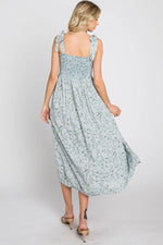 PinkBlush Light Blue Floral Smocked Tie Strap Midi Dress - 
