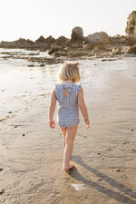 Mebie Baby Light Blue Gingham Baby One Piece Swimsuit With Ruffles And Tie Back - 