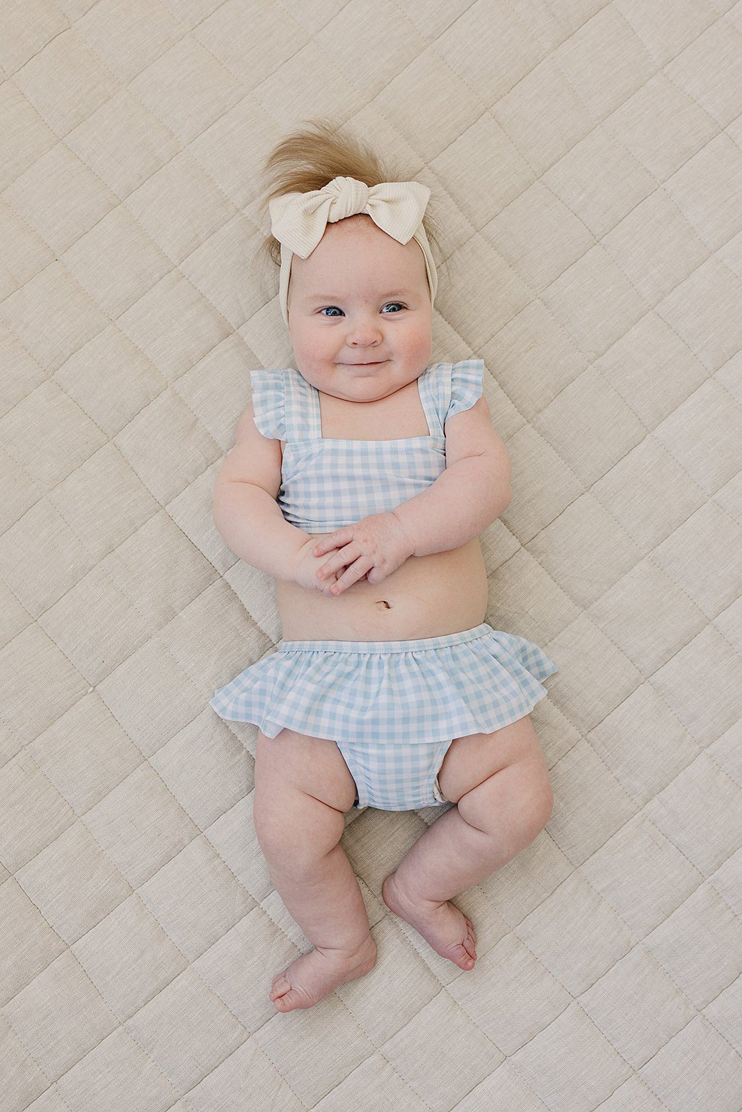 Mebie Baby Light Blue Gingham Ruffle Bikini Set - 