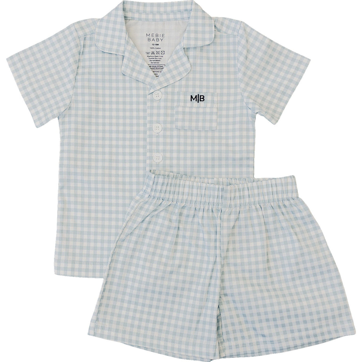 Mebie Baby Light Blue Gingham Short Pajama Set Mommy and Me for Women and Girls - 