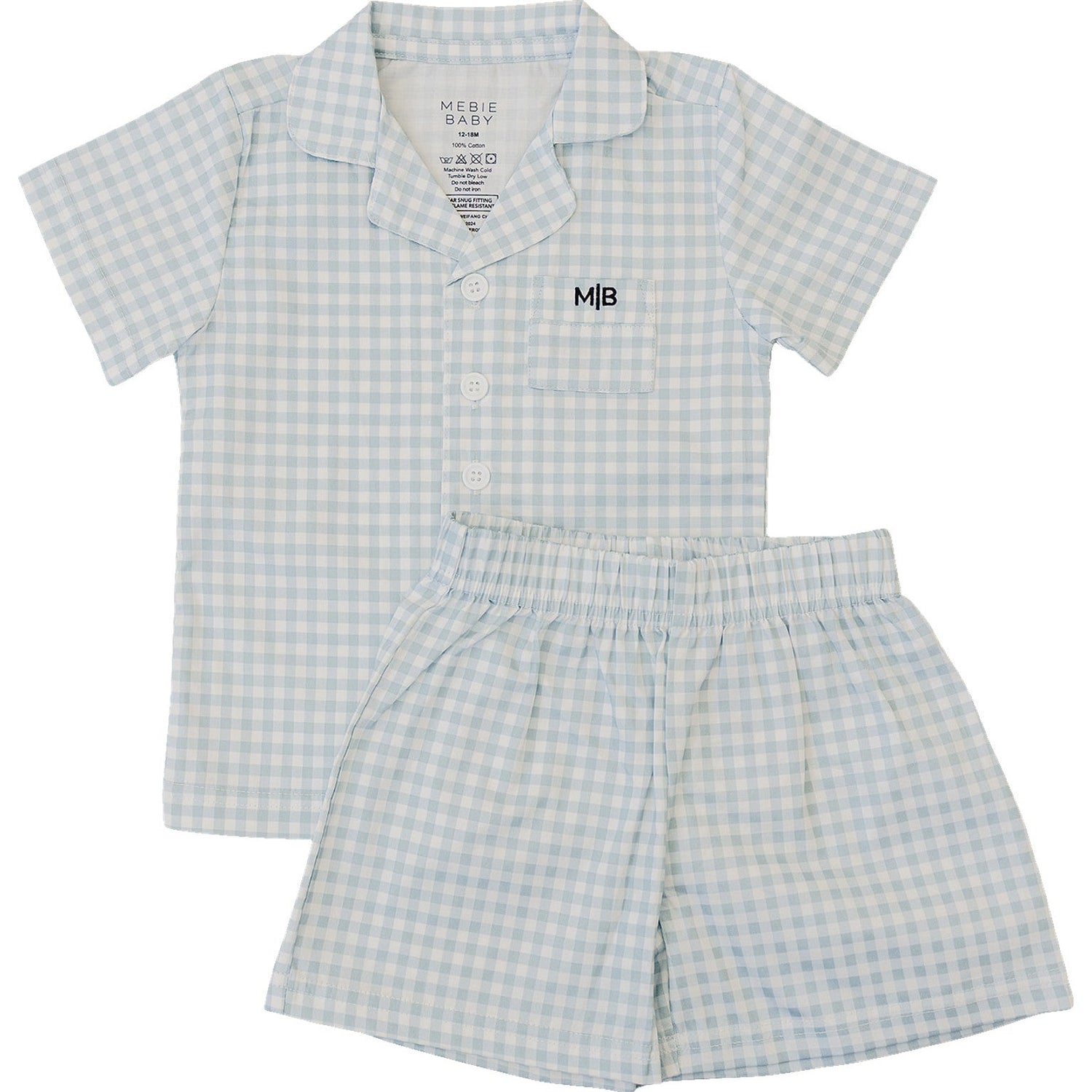 Mebie Baby Light Blue Gingham Short Pajama Set Mommy and Me for Women and Girls - 