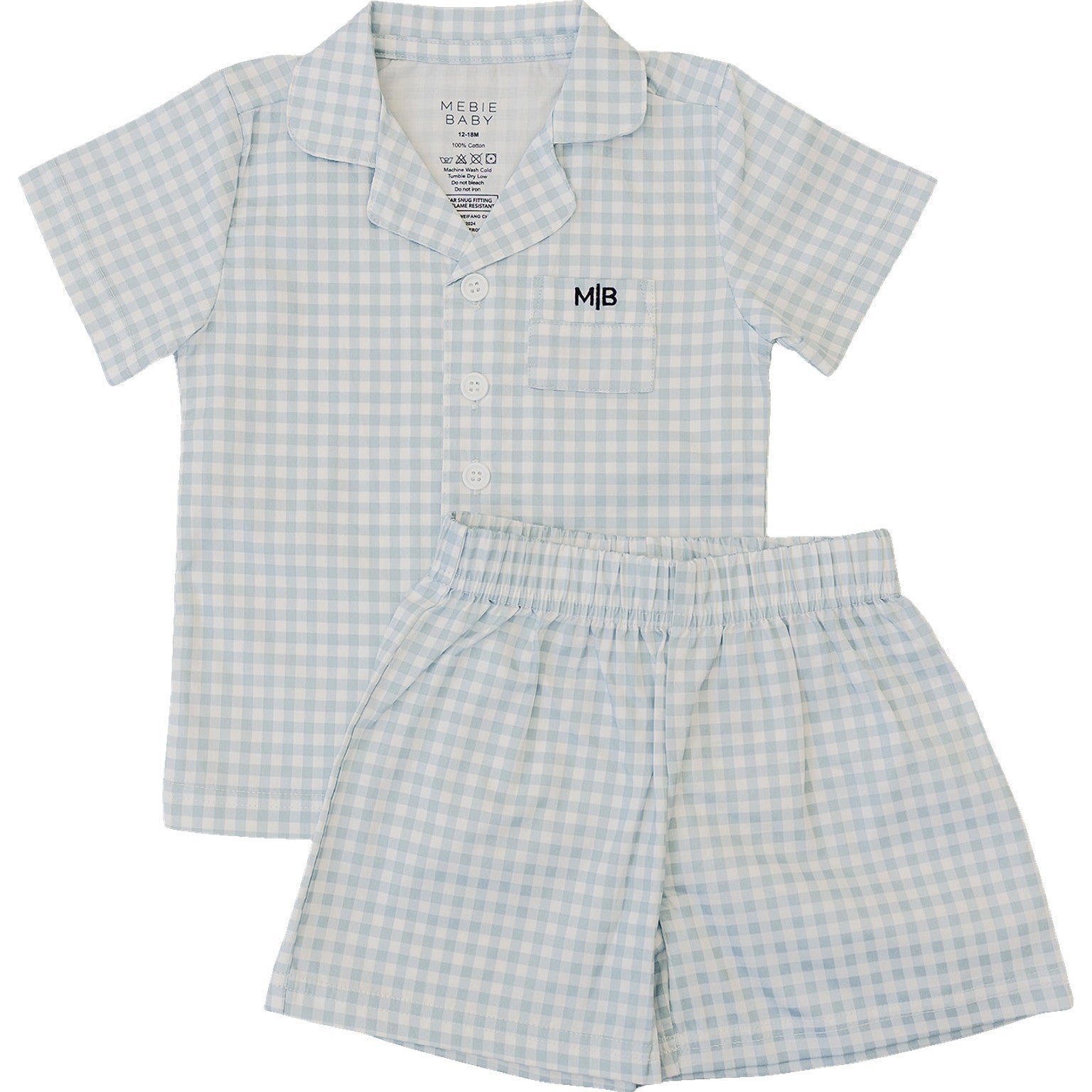 Mebie Baby Light Blue Gingham Short Pajama Set Mommy and Me for Women and Girls - 