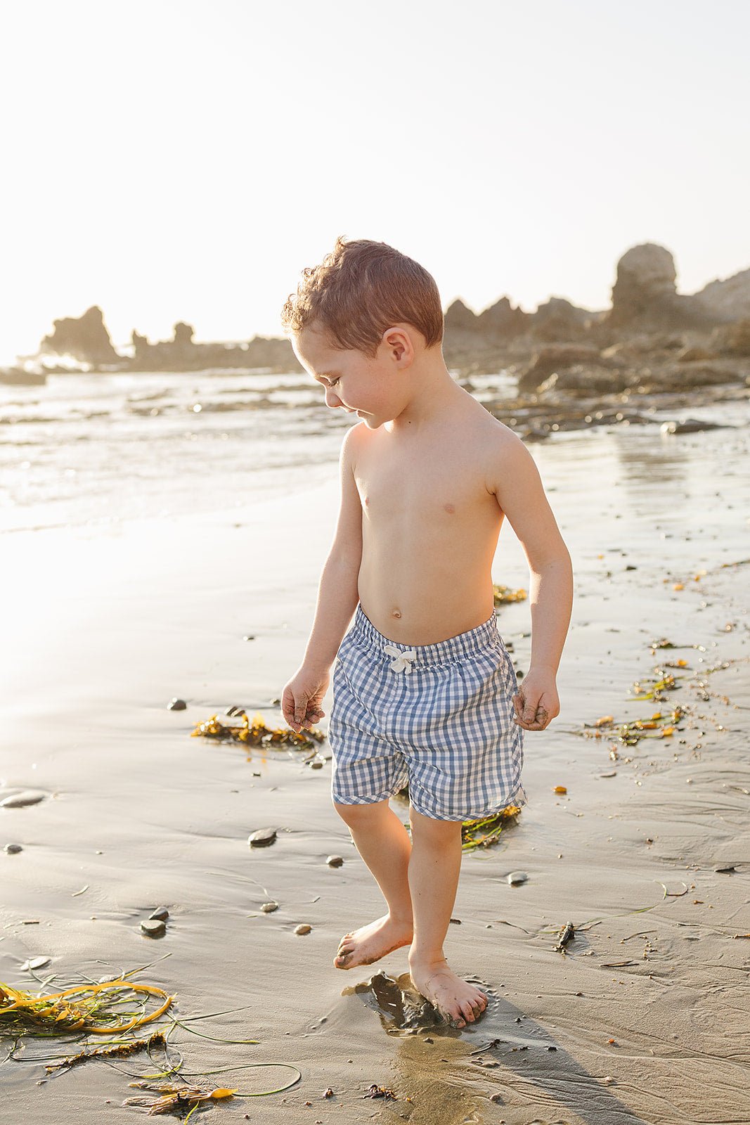 Mebie Baby Light Blue Gingham Swim Shorts - 
