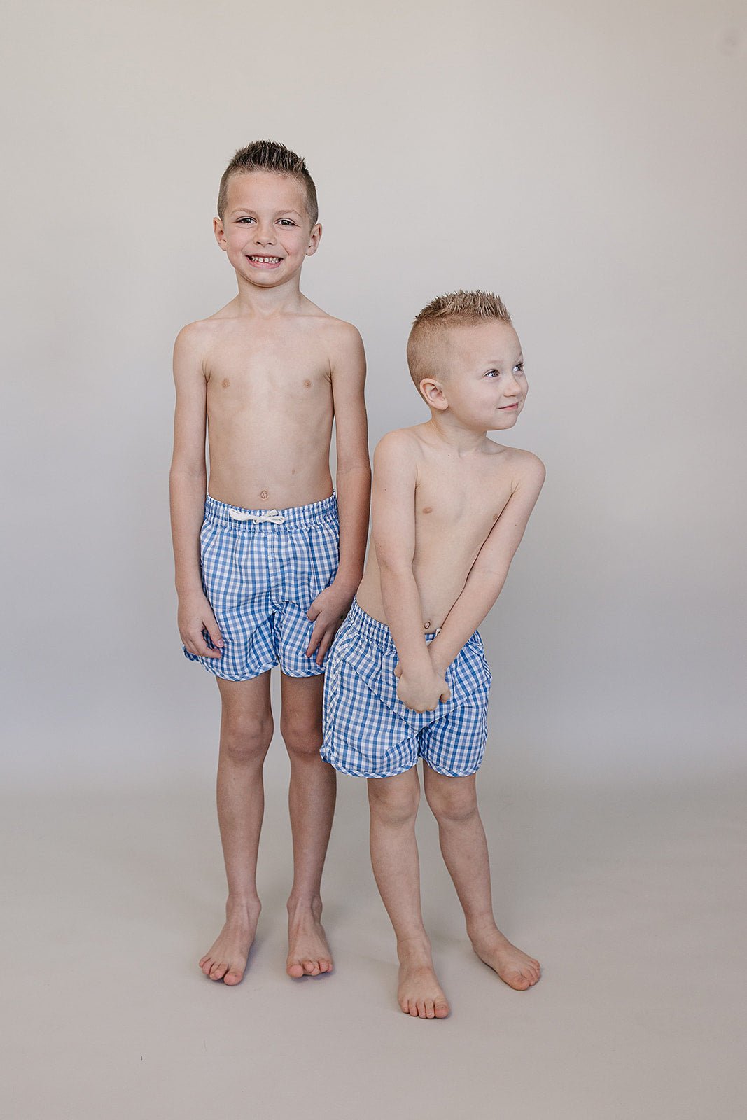 Mebie Baby Light Blue Gingham Swim Shorts - 