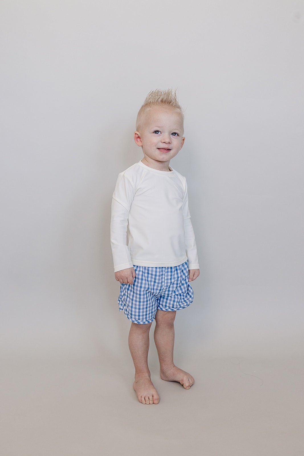 Mebie Baby Light Blue Gingham Swim Shorts - 