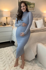 PinkBlush Light Blue Mesh Overlay Fitted Maternity Midi DressEveretts Place