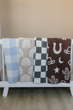 Mebie Baby Light Blue Plaid Plush Blanket - 