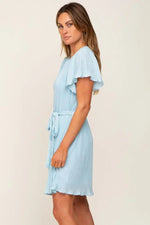 PinkBlush Light Blue Pleated Front Tie Dress - 