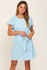 Light Blue Pleated Front Tie Dress - Dress, Day Dress, One-piece garment, Ruffle, Cocktail dress | Everetts Place