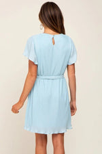 PinkBlush Light Blue Pleated Front Tie Dress - 