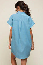PinkBlush Light Blue Ribbed Button Down Mini Dress - 