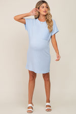 PinkBlush Light Blue Ribbed Front Pocket Dolman Short Sleeve Maternity Dress Everetts Place