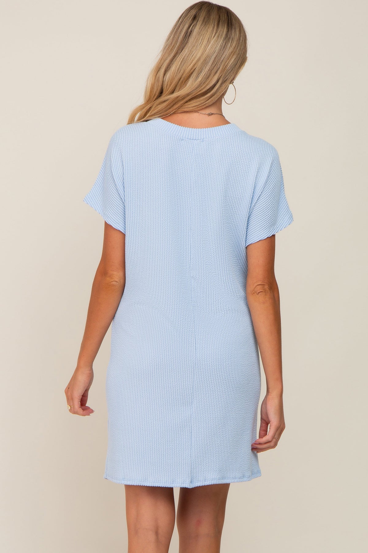 PinkBlush Light Blue Ribbed Front Pocket Dolman Short Sleeve Maternity Dress Everetts Place